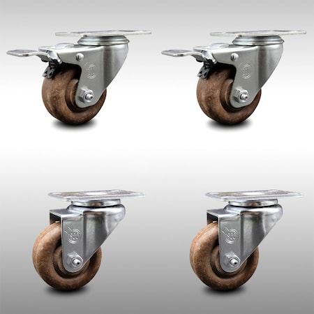 Service Caster 3 Inch SS High Temp Glass Filled Nylon Top Plate Caster Total Lock Brakes, 2PK SCC-SSTTL20S314-GFNSHT-2-S-2